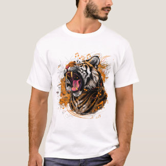 Een felle tijger die brult met muzieknoten t-shirt