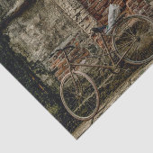 Een fiets die op een wiebelmuur rust tissuepapier (Detail)