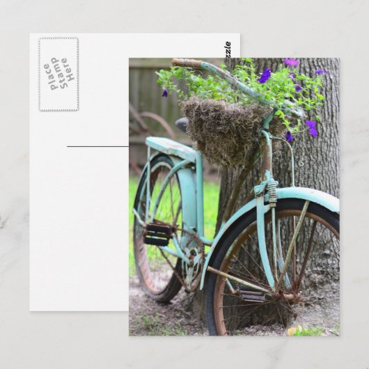 Een fiets in de tuin briefkaart (Voorkant / Achterkant)