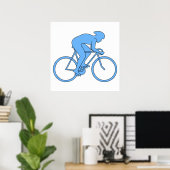 Een fietser in een Race. Blauw. Poster (Thuiskantoor)