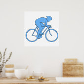 Een fietser in een Race. Blauw. Poster (Keuken)