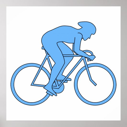 Een fietser in een Race. Blauw. Poster (Voorkant)