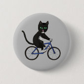 Een fietskat op een zwarte en witte kat ronde button 5,7 cm (Voorkant)
