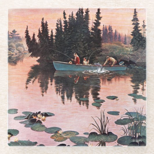 Een fijne vangst door John Clymer Glazen Onderzetter (Voorkant)