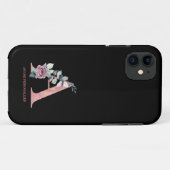 Een Floral Monogram met de naam letters Roze Agate Case-Mate iPhone Case (Achterkant (horizontaal))