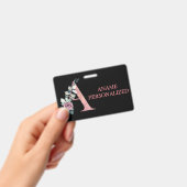 Een Floral Monogram met de naam 'Roze Agate' Badge (Handheld)