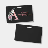 Een Floral Monogram met de naam 'Roze Agate' Badge (Voor- en achterkant)