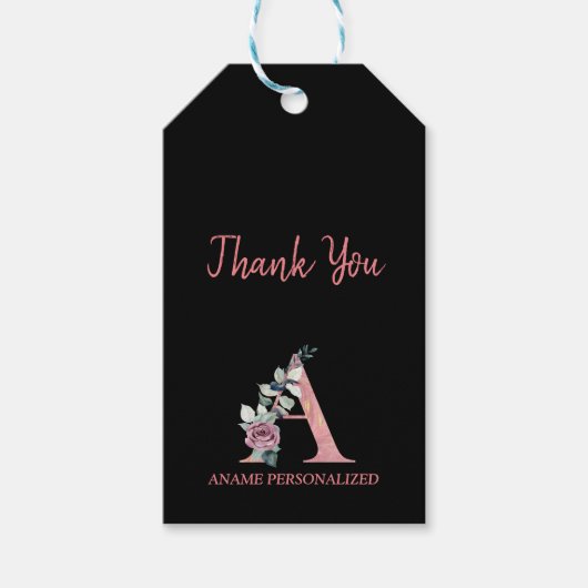 Een Floral Monogram met de naam 'Roze Agate' Cadeaulabel (Voorkant)