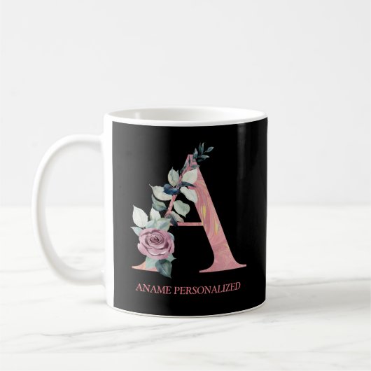 Een Floral Monogram met de naam 'Roze Agate' Koffiemok (Links)