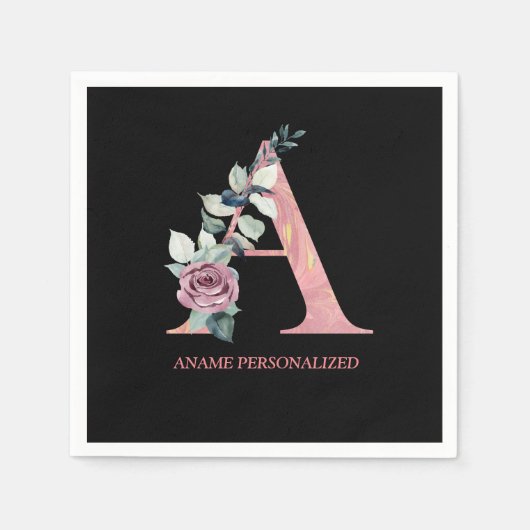 Een Floral Monogram met de naam 'Roze Agate' Servet (Voorkant)