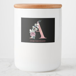 Een Floral Monogram met de naam 'Roze Agate' Voedselcontainer Etiket
