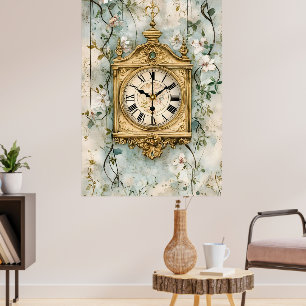 Een flötenuhr (fluitklok), of een zingende vogelau poster