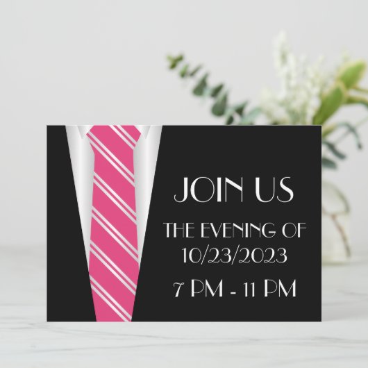 Een formele roze uitnodiging tot het Stropdas (Staand voorkant)