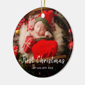 Een foto baby eerste kerstkerstmis moderne witte t keramisch ornament (Links)