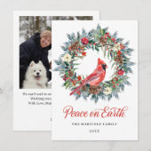 Eén foto Dennenhulst met rode kardinaal Kerstkrans Feestdagenkaart (Voorkant / Achterkant)