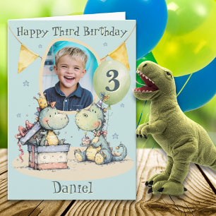  Een foto Dinosaurus Derde Verjaardagskaart Kaart