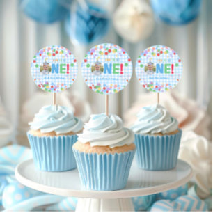 Eén foto eerst verjaardag Cupcake Topper Ronde Sticker