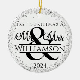 Een foto Eerste Kerstmis Getrouwd Mr. & Mrs. Glitt Keramisch Ornament