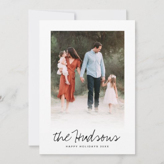 Eén foto Elegant Black Script Calligraphy Flat Feestdagenkaart (Voorkant)