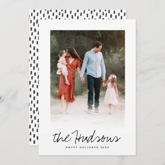 Eén foto Elegant Black Script Calligraphy Flat Feestdagenkaart (Voorkant / Achterkant)