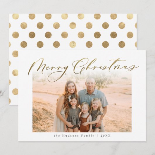 Eén foto Elegante gouden kerstkalligrafie Feestdagenkaart (Voorkant / Achterkant)