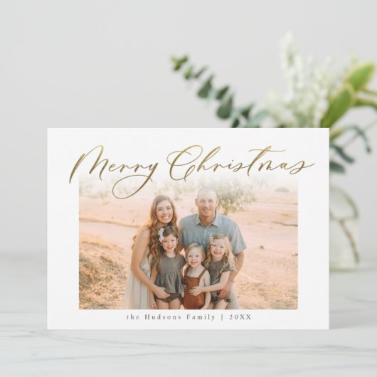 Eén foto Elegante gouden kerstkalligrafie Feestdagenkaart (Staand voorkant)