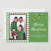 Eén foto groen-wit houndstooth dessin feestdagenkaart (Voorkant)