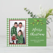 Eén foto groen-wit houndstooth dessin feestdagenkaart (Staand voorkant)