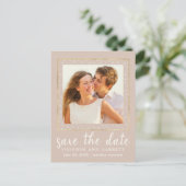 Één Foto Huwelijksfoto Sla de Datum op Briefkaart (Staand voorkant)
