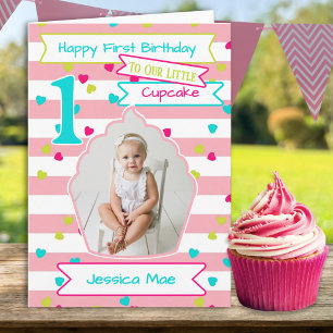 Eén foto Kleine Cupcake Eerste Verjaardagskaart Kaart