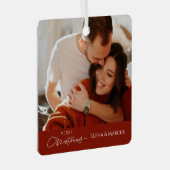 Een foto Koppels naam Merry Christimas Tree Metalen Ornament (Voorkant Rechts)