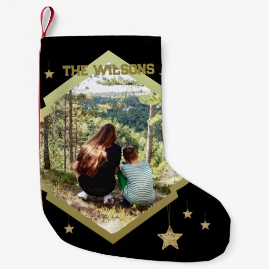 Een-foto met gouden Lijst en sterren Kleine Kerstsok (Voorkant)