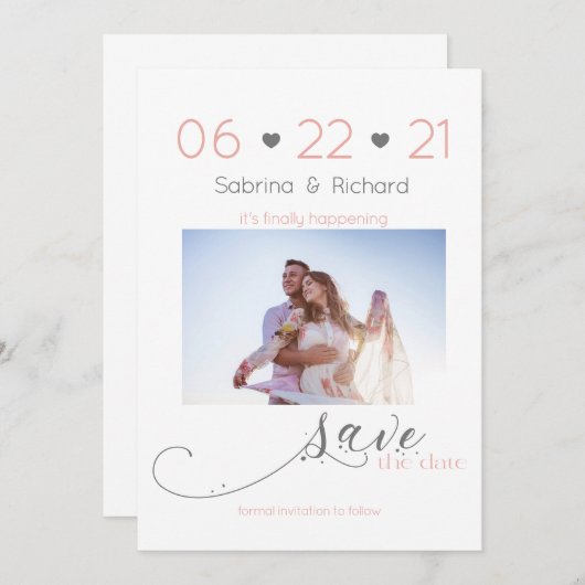 Eén foto minimaliseert Blush Save the Date (Voorkant / Achterkant)