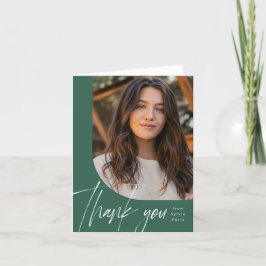 Een foto modern groen penseelscript afstuderen bedankkaart