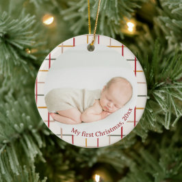 Eén foto modern kleurrijk mijn eerste kerstfeest keramisch ornament