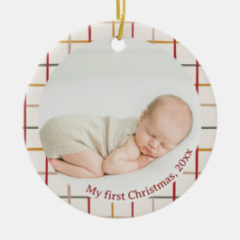 Eén foto modern kleurrijk mijn eerste kerstfeest keramisch ornament
