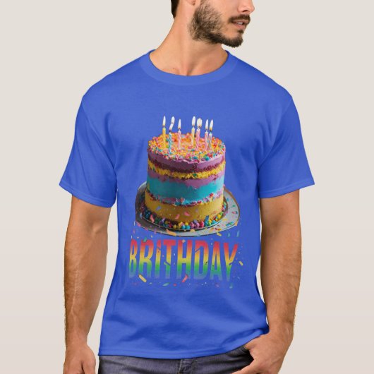 Een foto ontwerp Brithday cake kleuren ontwerp man T-shirt (Voorkant)