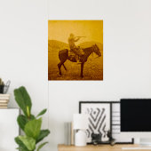 Eén foto op Horseback  Sepia Poster (Thuiskantoor)