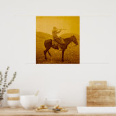 Eén foto op Horseback  Sepia Poster (Keuken)