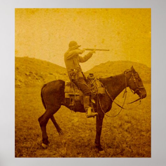 Eén foto op Horseback  Sepia Poster (Voorkant)