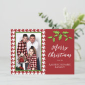 Een foto Rood en Wit Houndstooth Feestdagenkaart (Staand voorkant)