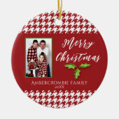 Een foto Rood en Wit Houndstooth Keramisch Ornament (Voorkant)