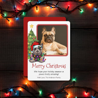 Een foto van de Franse Bulldog kerstboom Pet Dog Feestdagenkaart