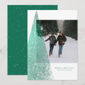 Een foto van de kerstboom met een moderne groene v feestdagenkaart (Voorkant / Achterkant)
