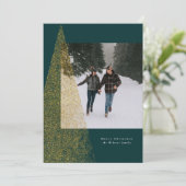 Een foto van de moderne faux gouden kerstboom, gro feestdagenkaart (Staand voorkant)