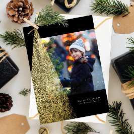 Een foto van een moderne kerstboom met zwarte vlek folie feestdagenkaart