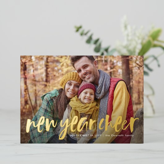 Een foto van een nieuw jaar, vrolijk plezier folie feestdagenkaart (Staand Voorkant)