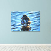 Een foto van een Winter Mallard Fine-Art Wildlife Canvas Afdruk (Insitu (Houten vloer))