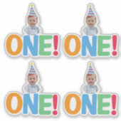 Eén foto verjaardag Cupcake Topper Sticker (Voorkant)