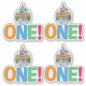 Eén foto verjaardag Cupcake Topper Sticker (Voorkant)